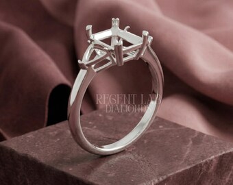 Custom Diamond Semi Mount Ring Setting 3 Stone Empty Engagement Ring Blank Personalized 14k Solid Gold Replacement DIY Bridal Mount Jewelry