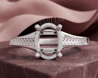 Filigree Band Oval Semi Mount Ring Setting Engraved Vintage Engagement Ring Mounting 14k Solid Gold Blank Ring Custom Ring Base for Her