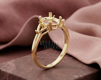 Custom Semi Mount Ring 14k Gold Three Stone Setting For Engagement, DIY Jewelry Mounting, Custom Ring Blank for Oval & Trillion Stones