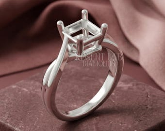 Custom Diamond Semi Mount Bypass Twisted Band Asscher Cut Solitaire Ring 10K 14k 925 Sterling Silver DIY Jewelry Blank Without Center Stone