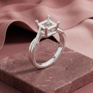 Montura de anillo semimontada con corte princesa, montura de oro blanco de 14k con derivación para piedras de 1 a 2 quilates, solo montura de anillo personalizada. Joyería personalizada para hacer tú mismo.