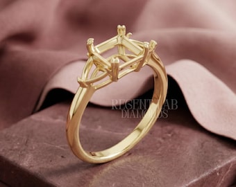 Custom Diamond Semi Mount Ring Setting 14k Gold Three Stone Ring Mounting For Asscher Engagement Ring Trillion Side Stone Jewelry