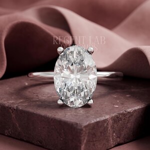 Elongated Oval Lab Diamond Hidden Halo Ring 14K White Gold Secure Prong Setting Plain Thin Band Custom Moissanite Jewelry Anniversary Gift