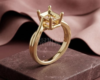Custom Diamond Semi Mount Unique Emerald Cut Setting Only 10K 14k 925 Sterling Silver Crossover Ring DIY Jewelry Blank Without Center Stone