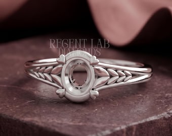 Custom Semi Mount Engagement Ring Setting Vintage Filigree Mounting For Diamond Art Deco Style Heart Prong Hollow Basket Solid Gold Platinum
