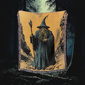 Wizard Tapestry, Wizard Woven Blanket, Fantasy Decor