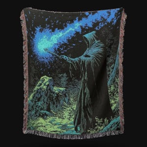Dark Mage Woven Blanket, Medieval Wall Tapestry