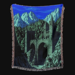 Alpine Castle Woven Tapestry, Fantasy Throw Blanket, Landscape Print, Medieval Goods