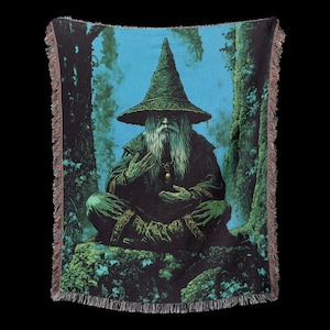 Forest Wizard Blanket, Wizard Tapestry, Fantasy Gifts