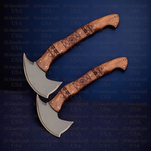 Hand Forged Tactical Tomahawk Axe Set | Engraved Battle Axes, Leather Sheath