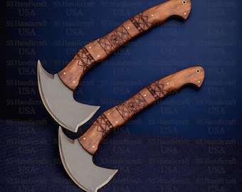 Hand Forged Tactical Tomahawk Axe Set | Engraved Battle Axes, Leather Sheath