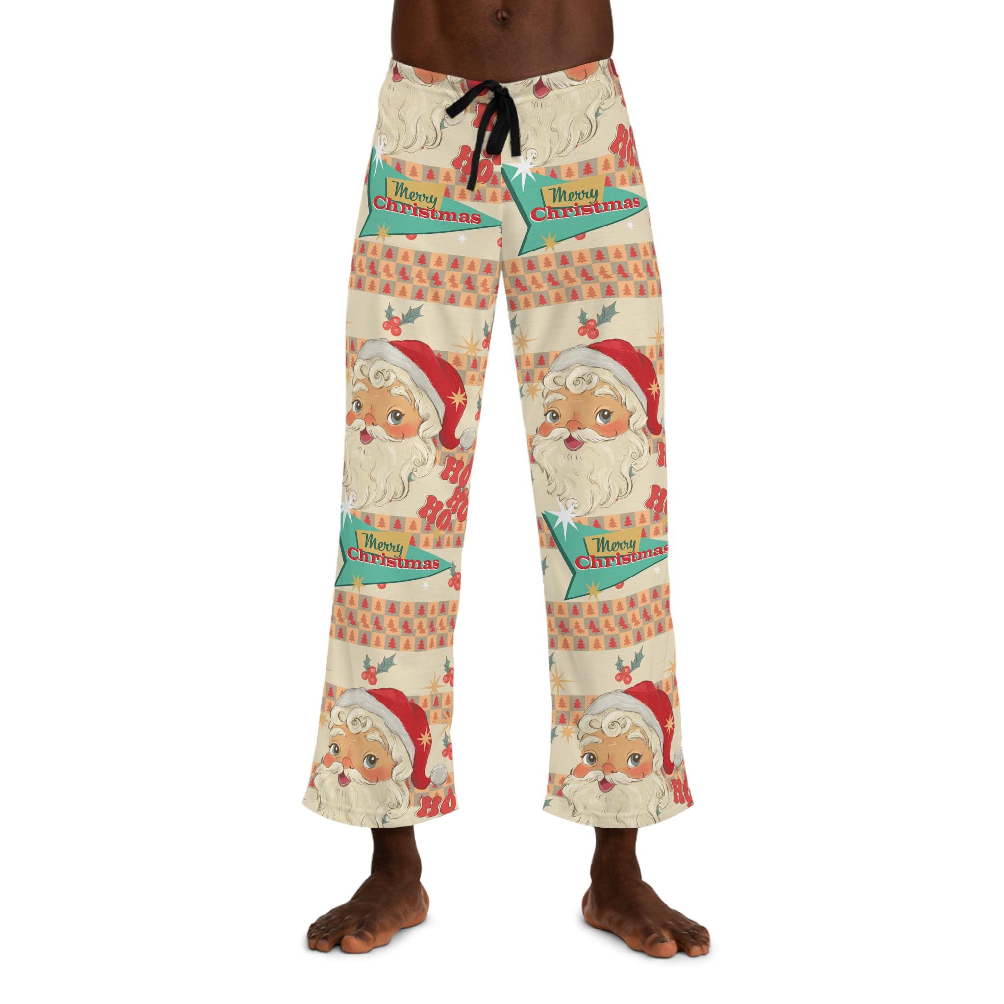 Men's Christmas Pajama Pants (AOP) Vintage Retro Santa Claus Merry Christmas Ho Ho Ho