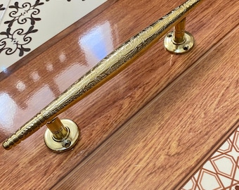 Hand carved brass door handle, antique Moroccan design,