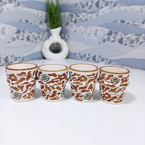 Set of 4 Hand-Painted Ceramic Tea or Coffee Cups – Elegant Moroccan Artistic Design Adding a Traditional Touch to Your Table