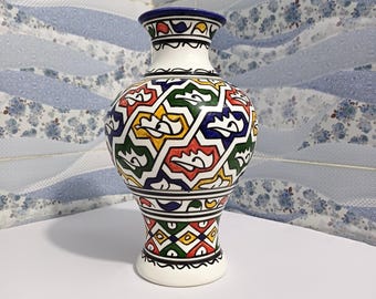 Blue Hand-painted Moroccan Ceramic Vase | Safi Pottery