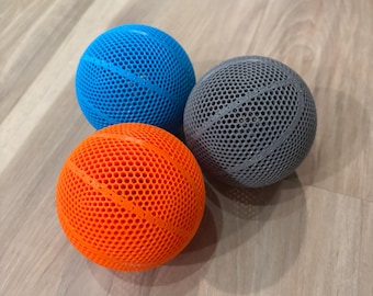 Airless Basketball Mini Size 4" diameter toy. Shoots and bounces similar to a regular ball. Indoor Outdoor durable 3D Printed Ball.
