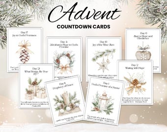 Advent Scripture Cards, Christmas Advent Calendar Cards, Advent Devotional, Family Advent Calendar, Advent Countdown Cards, DIY Advent Cards