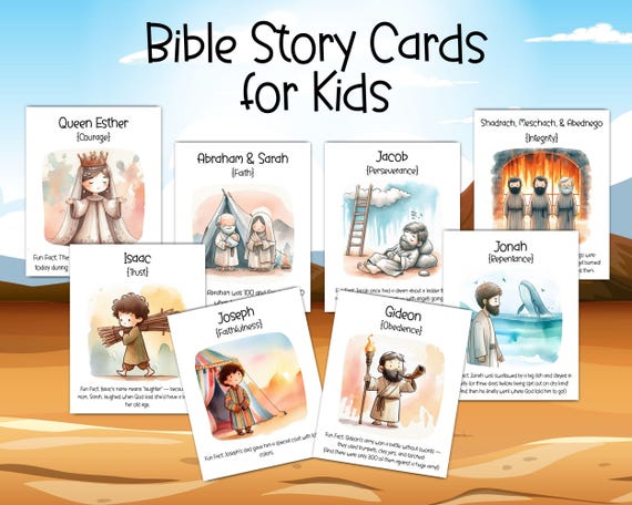 Kids' learning tool: Old Testament Bible character cards, Bible Study Guide for Children, Bible Story Flashcards with Kids Devotional
