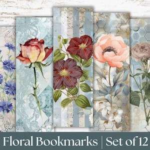 Blue Botanical Bookmarks for Women; Garden Bookmarks; Victorian Floral Book Lover Gift; Vintage Flower Bookmark; Shabby Blue Flower Bookmark