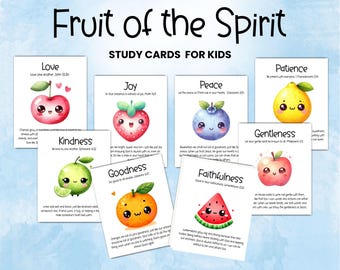 Fruit of the Spirit Devotional Flashcards for Kids, Children's Bible Study Guide, Printable Memory Verse Activity Cards Scripture Study Tool