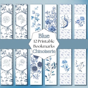 Botanical Blue Toile Bookmark for Women, Blue and White Floral Bookmark, Pretty Peacock Bookmarks, Chinoiserie Bookmark Set