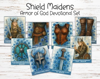 Tarjetas devocionales de la Armadura de Dios para mujeres, ilustración de la Doncella Escudera (descarga digital)