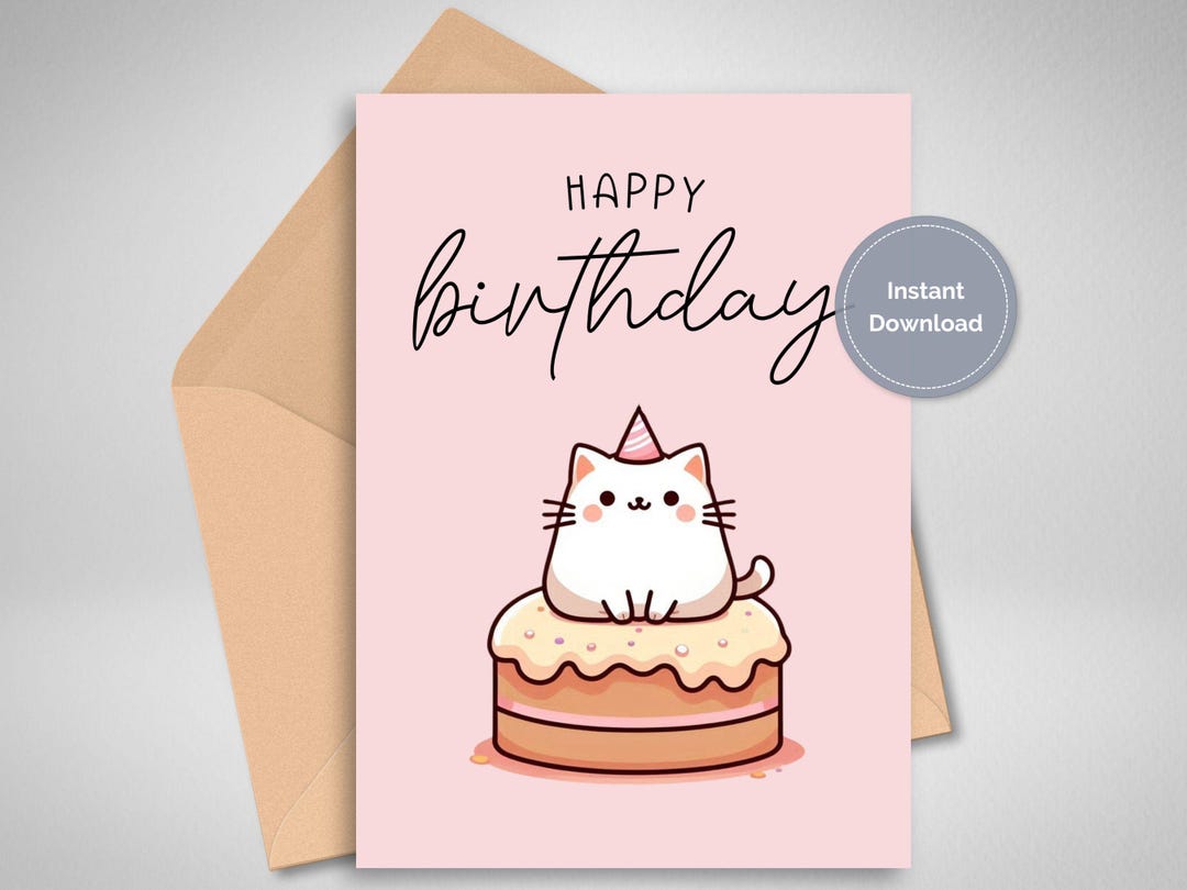 Printable Cat Birthday Card - Etsy