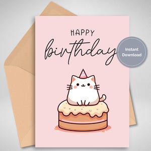 Jolie carte d'anniversaire drôle pour amoureux des chats, meilleur ami, soeur, nièce, fille, gâteau et carte d'anniversaire chat blanc, carte d'anniversaire unique de notre part