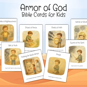 Armor of God Lesson Cards for Kids, Armor of God Print Out for Children&#39;s Ministry, Kids Bible Study and Devotional Cards, Bible Flashcards