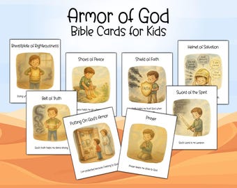 Armor of God Bible Study Guide for Kids, Bible Flashcards, Devotional Cards for Children's Ministry, Put on the Full Armor of God