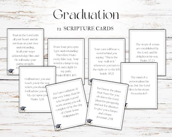 Tarjetas con versículos bíblicos para graduación / Juego de tarjetas imprimibles con versículos bíblicos / Mensajes de ánimo cristianos para graduados