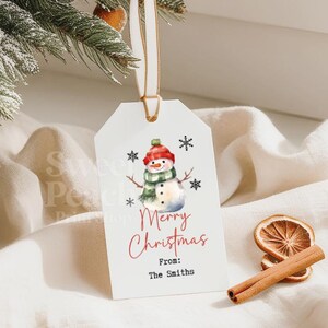 Editable Christmas Gift Tags Merry Christmas Tag for Present Gift Label Template Printable Christmas Tag Watercolor Snowman Edit in Canva