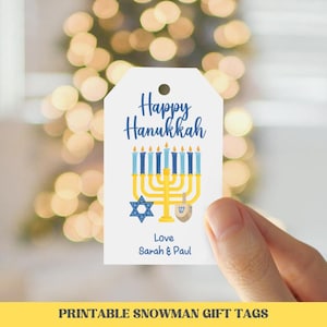 Hanukkah Gift Tags Editable Happy Hanukkah Favor Tag Jewish Holiday Gift Label Printable Hanukkah Template Edit in Canva Festive Chanukah