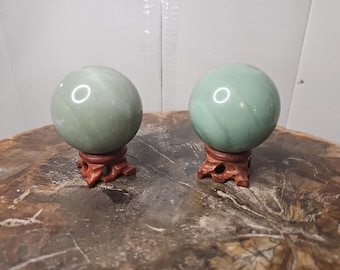 1.88LB 2 Stück eine Reihe von natürlichen Jade Kristall Jaspis Sphere Ball poliert W/Ständer