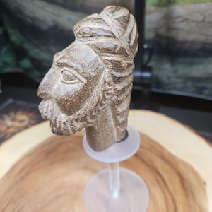 Vintage ABSTRACT STONE HEAD Sculpture Stone 1 lb W/Stand