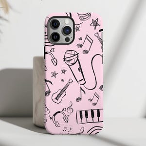 DOODLE ART Phone Case, Tough Phone Case for iPhone 16, 15, 14, 13. 12, 11, Samsung Galaxy, Google Pixel, Gift for Music Lover