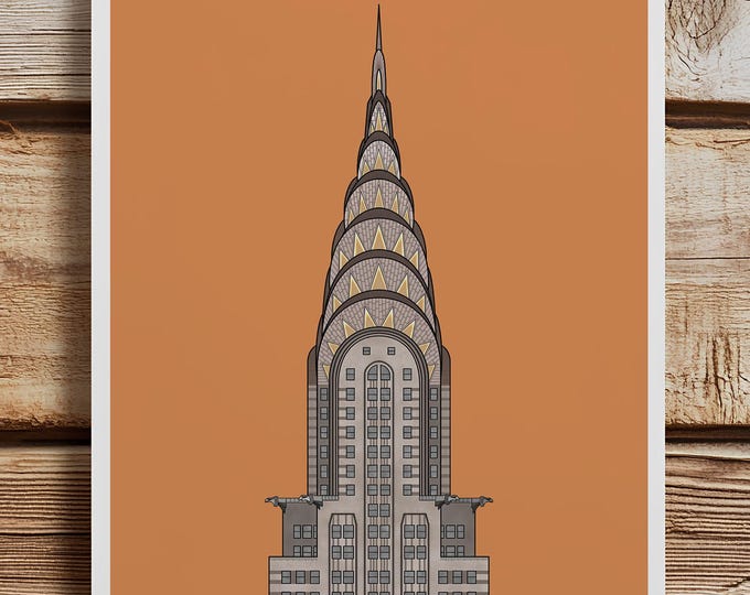 Chrysler Building Art Print NYC Architecture Illustration Art Deco Wall Decor New York City Skyline Poster