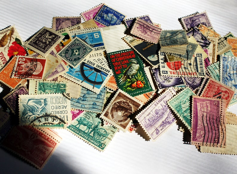 Vintage Bulk Postage Stamps Canceled and Unused, Junk Journals, Mixed Media, Altered Art image 2