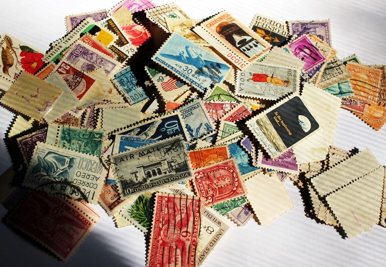 Vintage Bulk Postage Stamps Canceled and Unused, Junk Journals, Mixed Media, Altered Art image 1