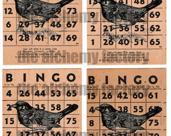 Digital Vintage Bingo Cards, Bird Bingo Cards, Journaling Cards, Vintage Game Cards, Printable Bingo Cards, Grungy Cards