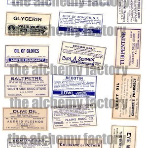Antique Pharmacy Poison Labels Digital Print, Apothecary Labels, Old Medicine Bottle Labels, Mixed Media, Junk Journaling Cards