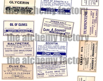 Antique Pharmacy Poison Labels Digital Print, Apothecary Labels, Old Medicine Bottle Labels, Mixed Media, Junk Journaling Cards