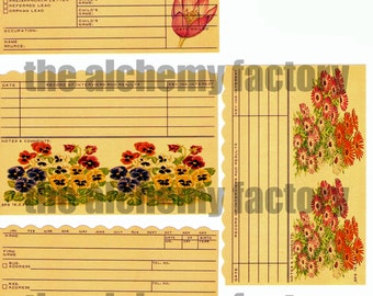 Digital Vintage Flower Index Card, Vintage Style Floral Journaling Cards, Junk Journaling Paper, Office Digital