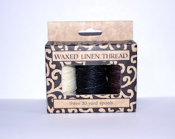 Set of 3 Wax Linen Thread for Bookbinding, Book Making Thread, Journal Thread, Craft Linen Thread, Black, Orange, Purple, Natural, Brown