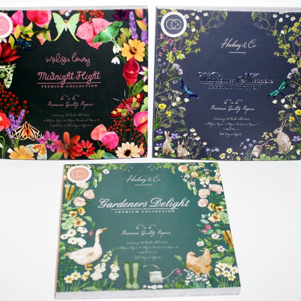Craft Consortium Double-Sided Paper Pad 6X6, Midnight Flight, Wildflower Meadow, Gardeners Delight