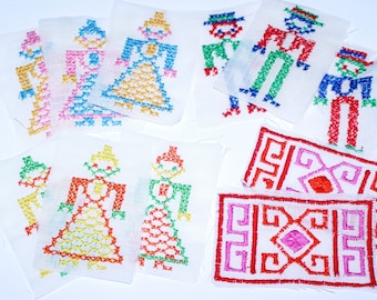 Vintage Embroidered Applique New Old Stock Sets, Vintage Junk Journal Embellishment, Shabby Embellishment, Mixed Media