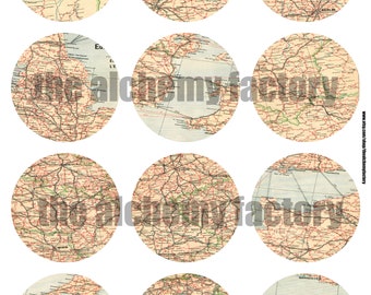 Digital Vintage German Map Tags and Circles, Travel Digital Paper, Junk Journaling Papers, Grungy Papers