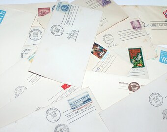 Vintage Envelopes Lot, First Day of Issue Stamps Envelopes, Postage Stamps, Mixed Media, Junk Journals, Altered Art