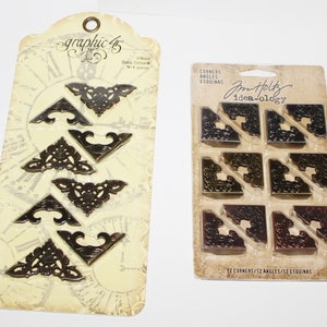 Graphic 45 Ornate Metal Corners, Tim Holtz Idea-ology Metal Ornate Corners