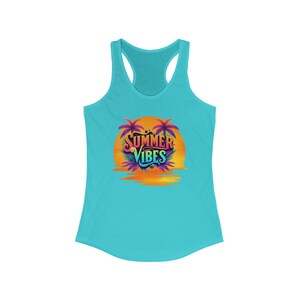 Summer Vibes Damen Racerback Tanktop, Bademode, Urlaubstop, Workout-Shirt, Festival-Kleidung, Geschenk für sie - Ideales Tanktop